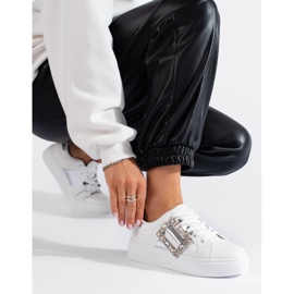 Zapatillas blancas de mujer con inserción Shelovet plateada. blanco 1 Zapatillas blancas de mujer con inserción Shelovet plateada. blanco 1