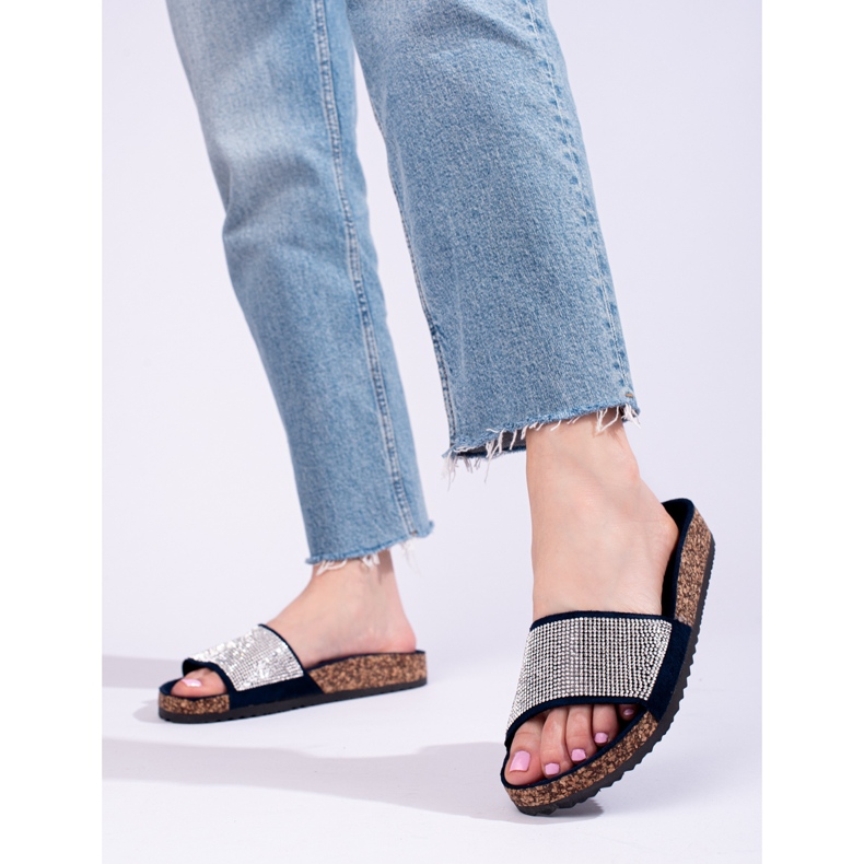 Chanclas Shelovet de corcho azul marino con circonitas 1