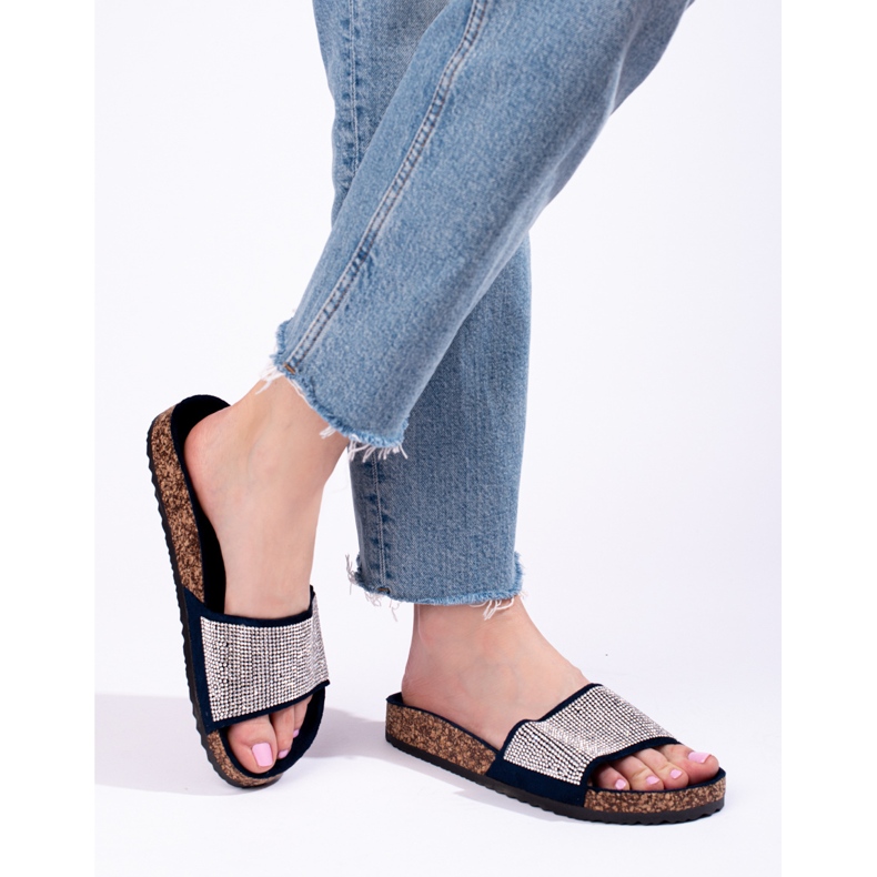 Chanclas Shelovet de corcho azul marino con circonitas 2