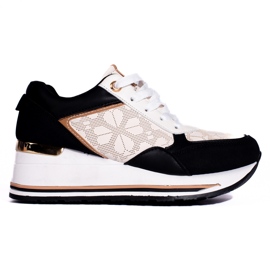 Deportivas mujer cuña Shelovet negro y beige 2