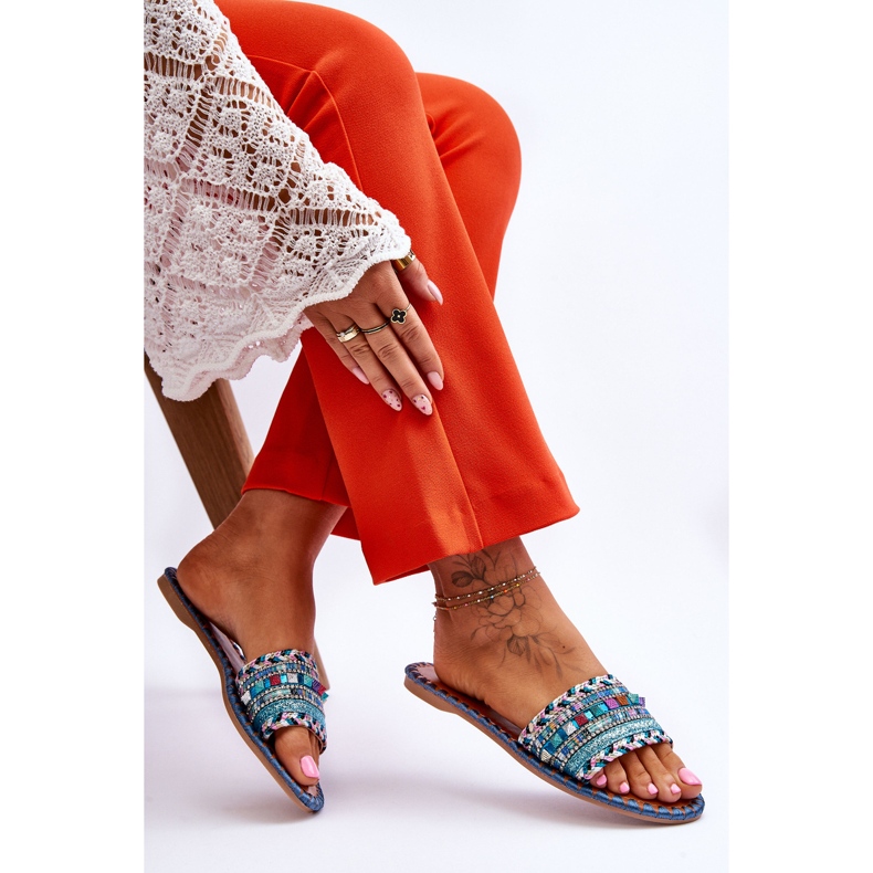 Pantuflas de mujer con adornos azules Bellisa 2 Pantuflas de mujer con adornos azules Bellisa 2