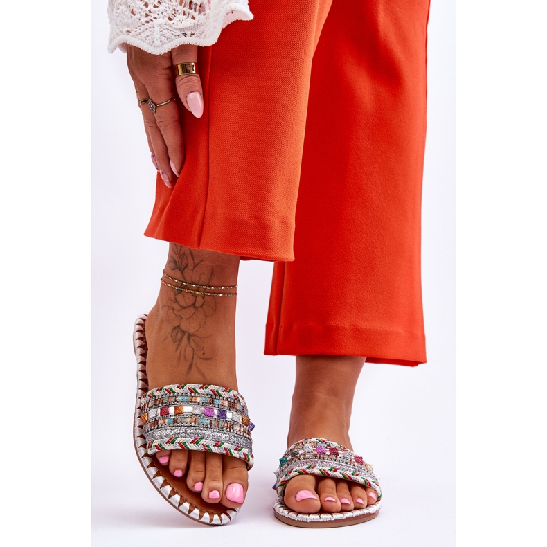 Sandalias Adornadas Mujer Blanco Bellisa plata 1