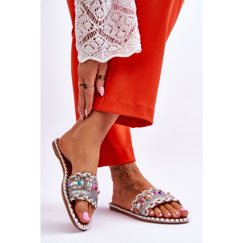 Sandalias Adornadas Mujer Blanco Bellisa plata 2