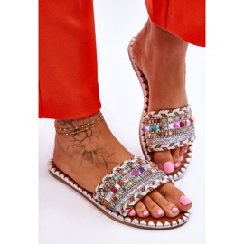 Sandalias Adornadas Mujer Blanco Bellisa plata 4