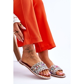 Sandalias Adornadas Mujer Blanco Bellisa plata 6
