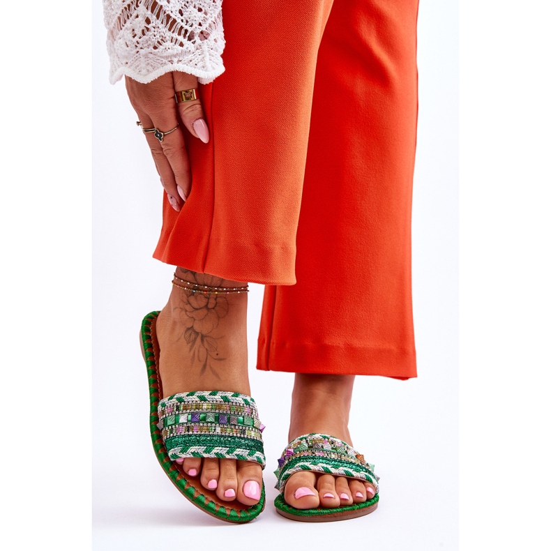 Pantuflas de Mujer Bellisa Verde Adornada 1
