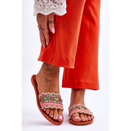 Pantuflas De Mujer Con Adornos Naranja Bellisa 1