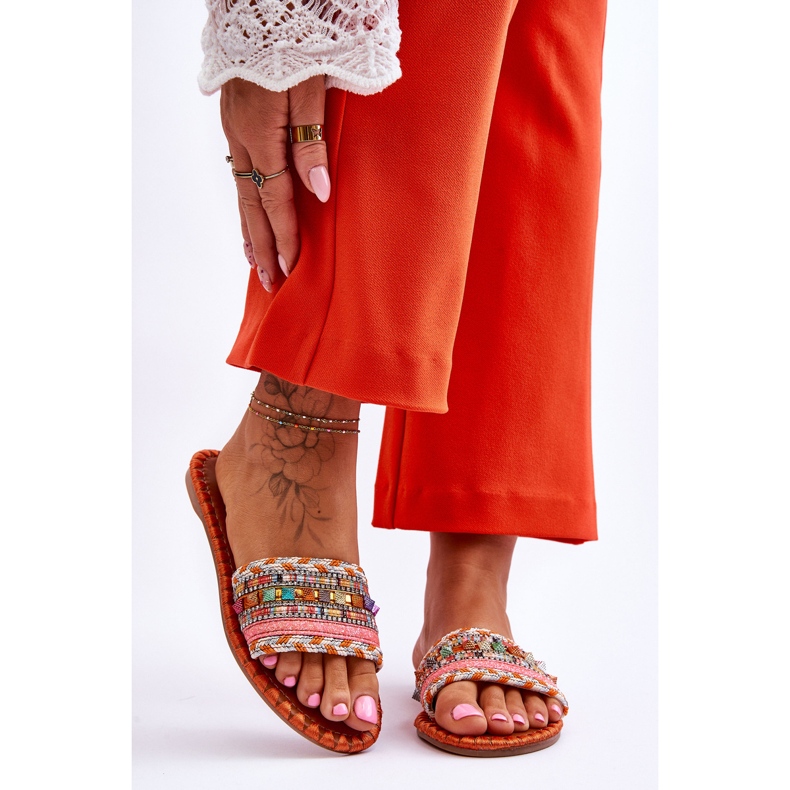 Pantuflas De Mujer Con Adornos Naranja Bellisa 1