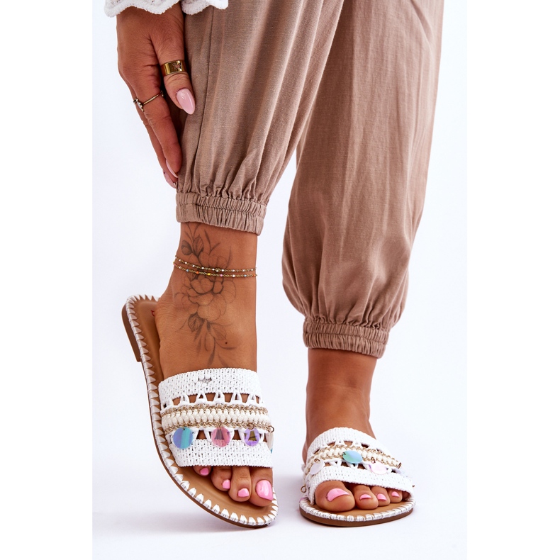 Pantuflas Adornos Trenzados Mujer Blanco Millano 1