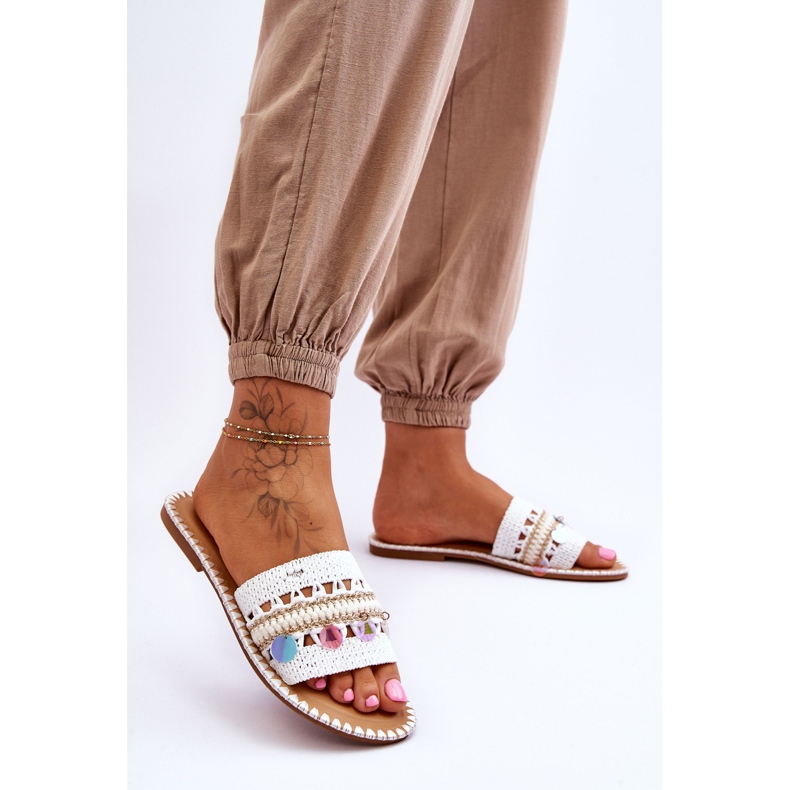 Pantuflas Adornos Trenzados Mujer Blanco Millano 2