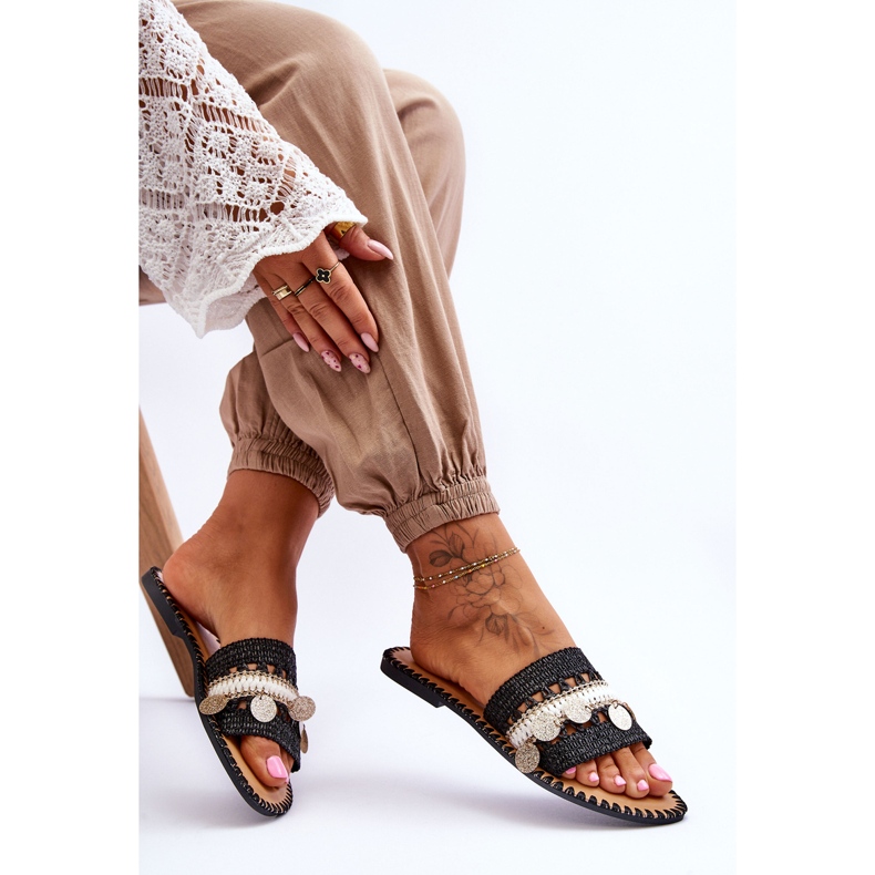 Pantuflas Adornos Trenzados Mujer Negro Millano 2