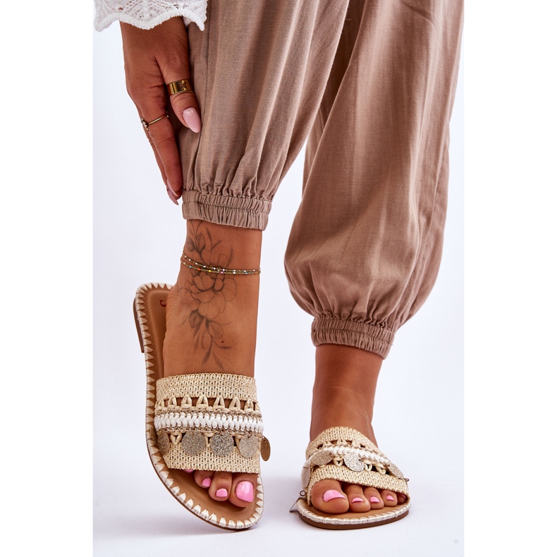 PS1 Pantuflas Adornos Trenzados Mujer Beige Millano 1