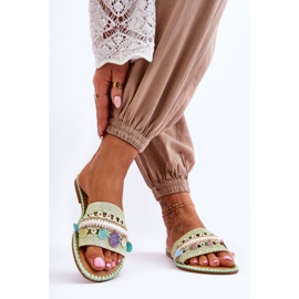 PS1 Pantuflas Adornos Trenzados Mujer Verde Millano 2