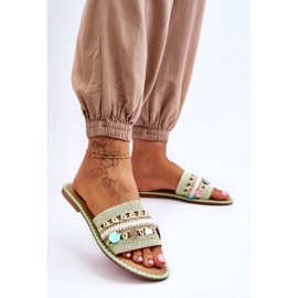 PS1 Pantuflas Adornos Trenzados Mujer Verde Millano 3