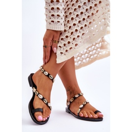 Sandalias Mujer Con Conchas Decorativas Negro Verdem 4