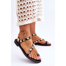 Sandalias Mujer Con Conchas Decorativas Negro Verdem 5