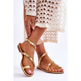 Sandalias De Mujer Con Conchas Decorativas Dorado Verdem 2