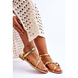 Sandalias De Mujer Con Conchas Decorativas Dorado Verdem 5