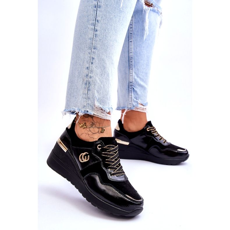 S.Barski Deportivas Mujer Piel Cuña Negras Rebeca negro 3