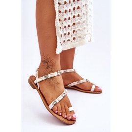 PS1 Sandalias De Mujer Con Conchas Decorativas Blanco-Beige Verdem 5