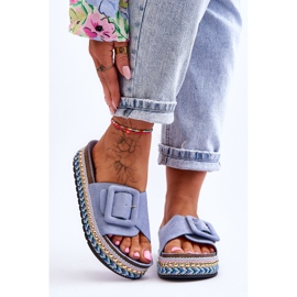 PS1 Pantuflas de mujer con plataforma adornada Joyce de color azul 1