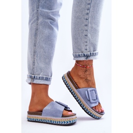 PS1 Pantuflas de mujer con plataforma adornada Joyce de color azul 3