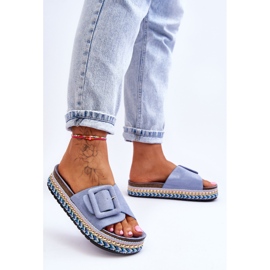 PS1 Pantuflas de mujer con plataforma adornada Joyce de color azul 4