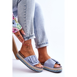 PS1 Pantuflas de mujer con plataforma adornada Joyce de color azul 7