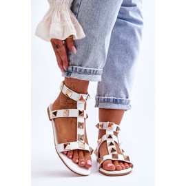 Sandalias Mujer Piel Con Grandes Tachuelas Blanco Mishigan 1