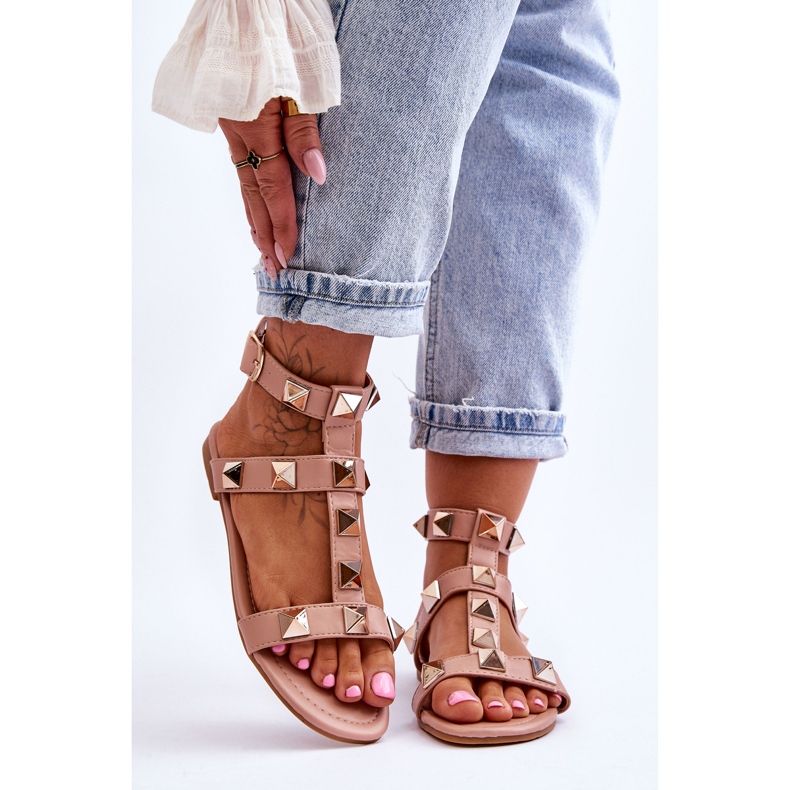 Sandalias De Mujer De Piel Con Grandes Tachuelas Nude Mishigan rosado 1 Sandalias De Mujer De Piel Con Grandes Tachuelas Nude Mishigan rosado 1