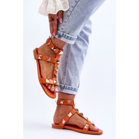 Sandalias Mujer Piel Con Grandes Tachuelas Naranja Mishigan 4
