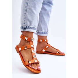Sandalias Mujer Piel Con Grandes Tachuelas Naranja Mishigan 3