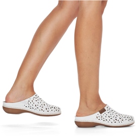 Rieker 65996-80 deslizadores de cuero blanco calado con elástico 10