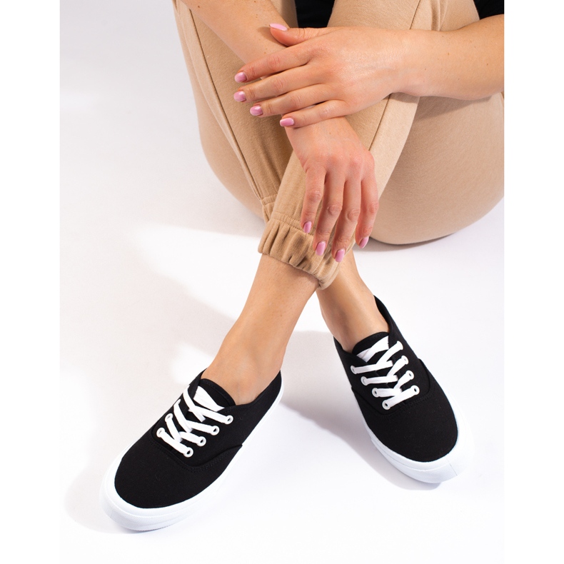 Zapatillas clásicas con cordones para mujer Shelovet negro 1