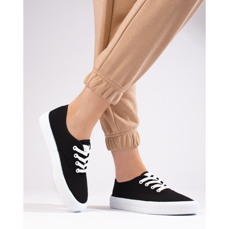 Zapatillas clásicas con cordones para mujer Shelovet negro 2