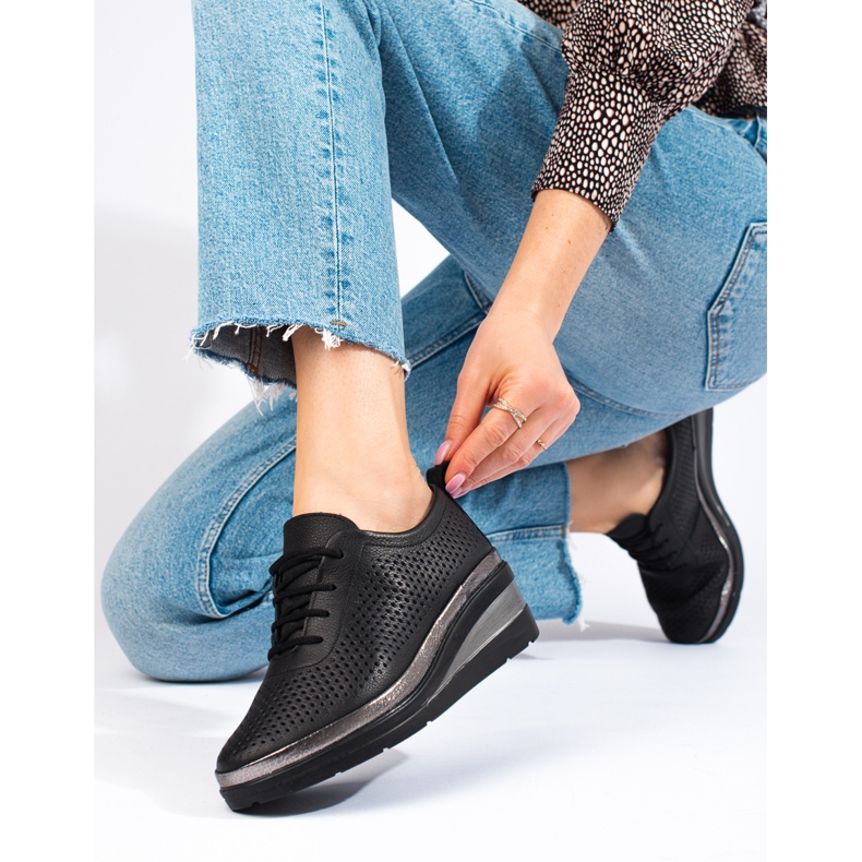 Zapatos de cuña de cuero negro de T.Sokolski 1