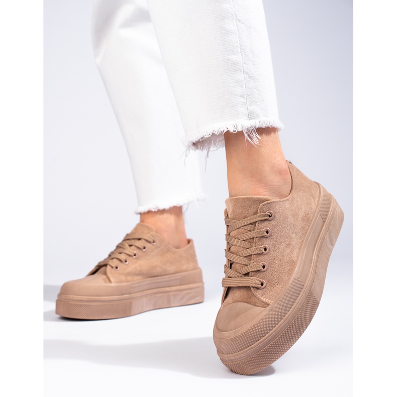 Deportivas de ante plataforma alta Shelovet beige 1