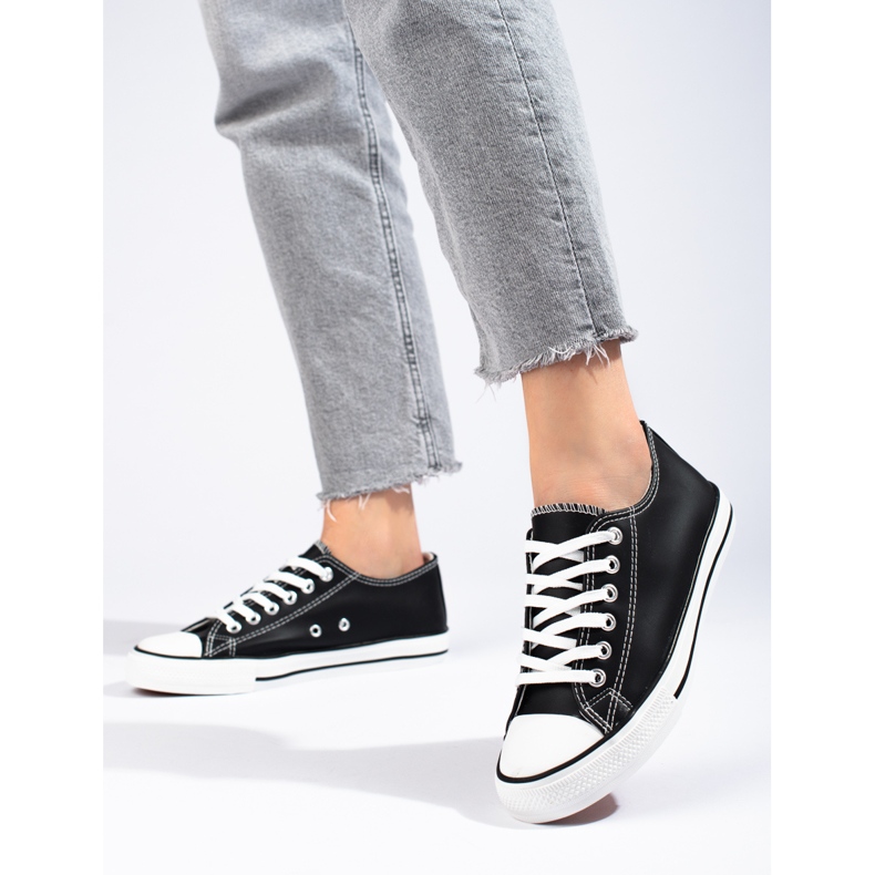 Deportivas clásicas Shelovet ecopiel negra negro 1