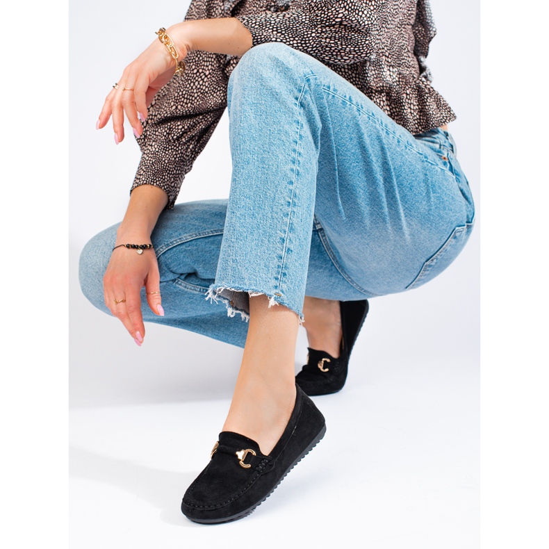 Mocasines de mujer Shelovet en ante negro 1