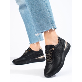 Zapatos cuña Shelovet piel calada negro 2