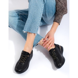 Zapatos cuña Shelovet piel calada negro 3