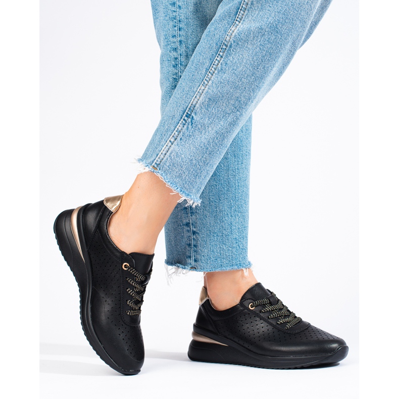 Zapatos cuña Shelovet piel calada negro 1