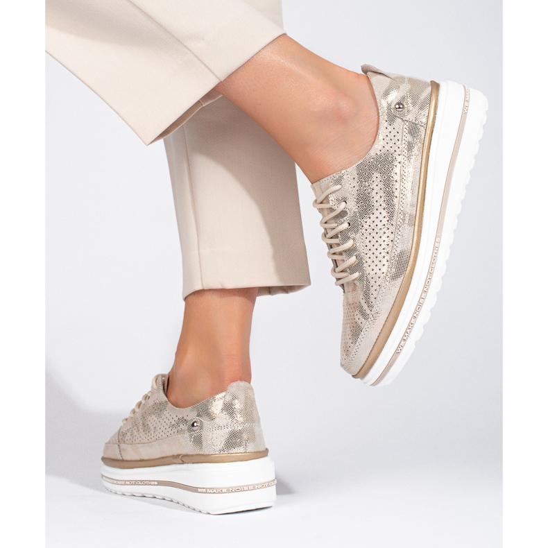 Deportivas Shelovet piel dorada cordones dorado 2