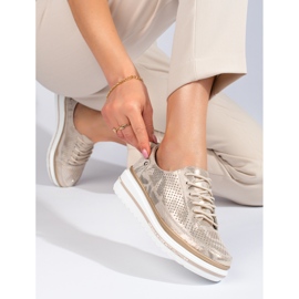 Deportivas Shelovet piel dorada cordones dorado 1