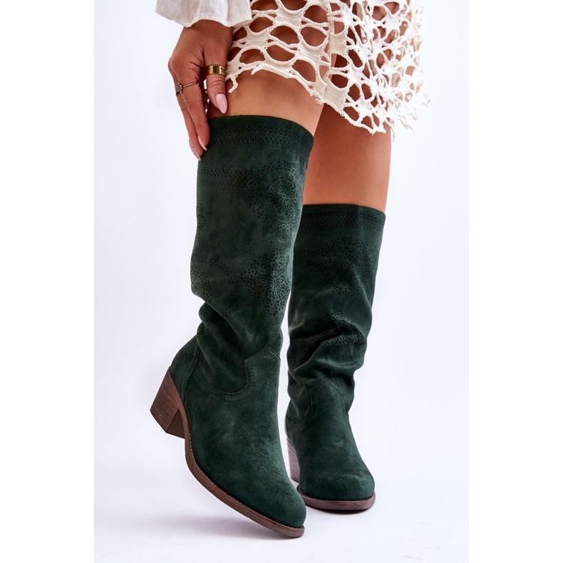 Botas Mujer Ante Calado Verde Enriss 1