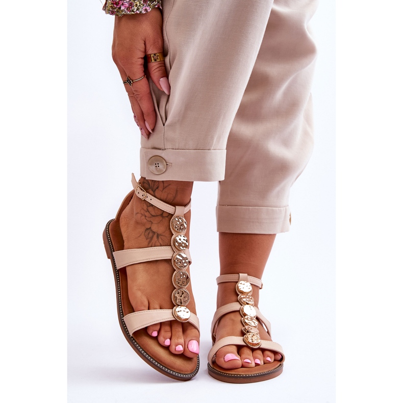 PG1 Sandalias De Mujer Con Cinturón Decorativo Beige Rochelle 1