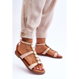 PG1 Sandalias De Mujer Con Cinturón Decorativo Beige Rochelle 2