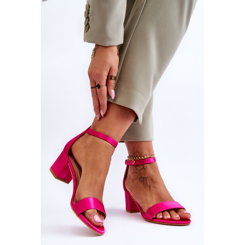 PG1 Sandalias de tacón bajo en satén Juliet fucsia rosa 2