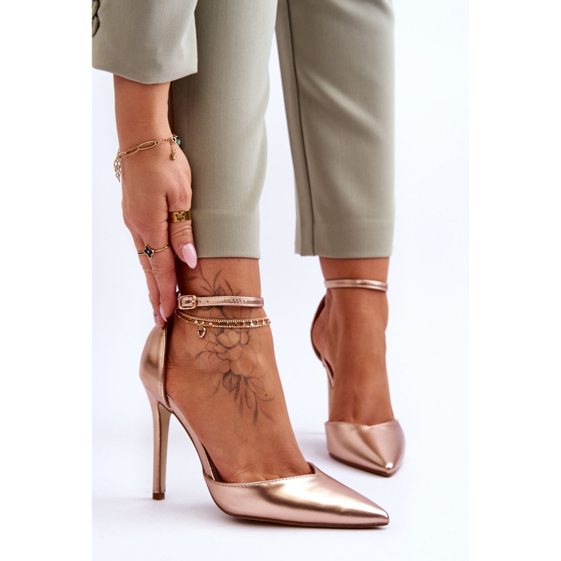 PG1 Zapatos De Tacón Alto Con Punta En Punta Reflejo De Oro Rosa 1