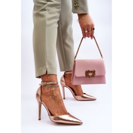 PG1 Zapatos De Tacón Alto Con Punta En Punta Reflejo De Oro Rosa 2